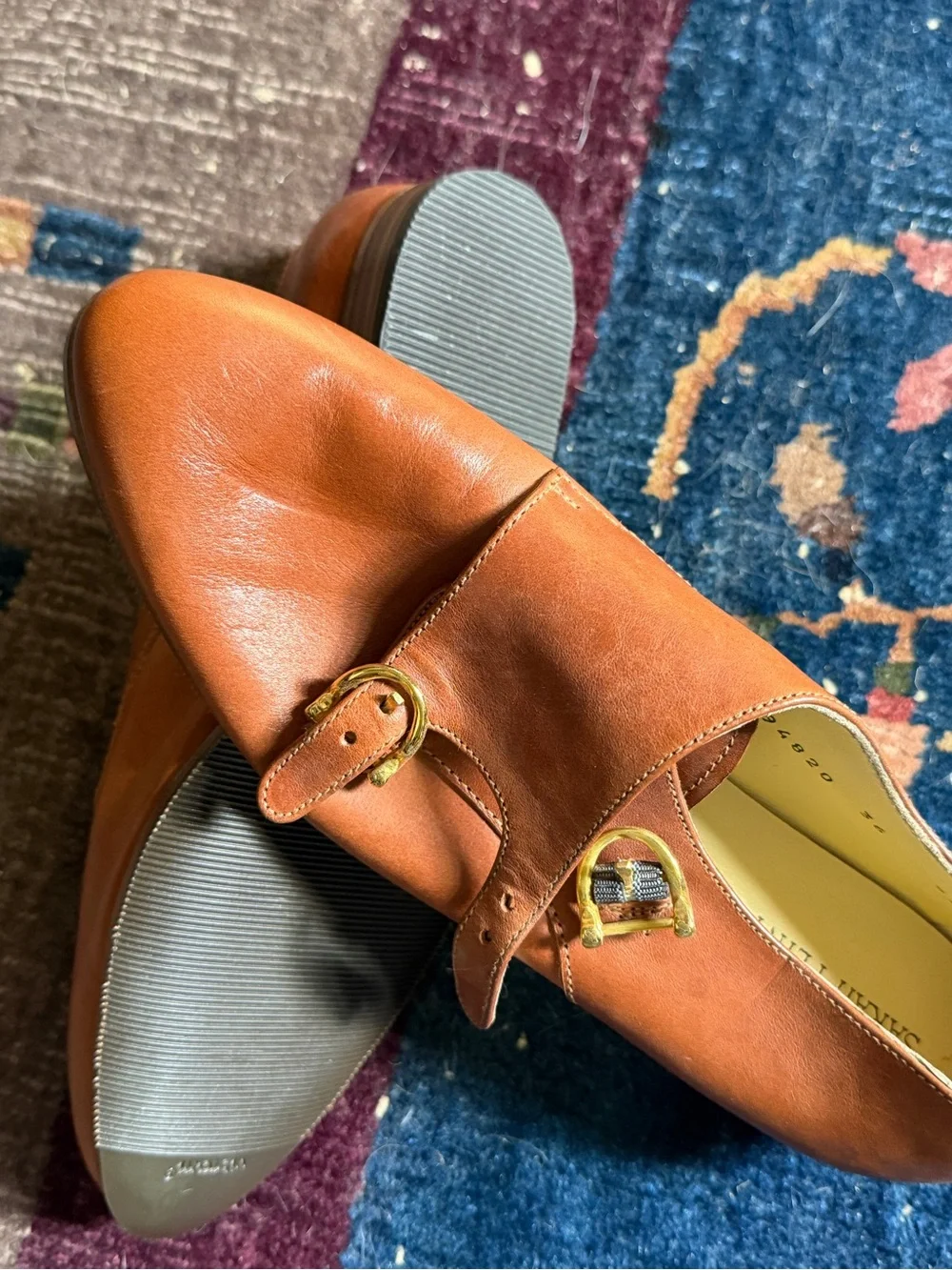 Sarah Flint Double Monk Strap Leather Shoes in Cognac NEW